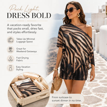 Ciera Skirt Set | Stretchy Animal Print, Draped Top and Mini Skirt - Hartwella