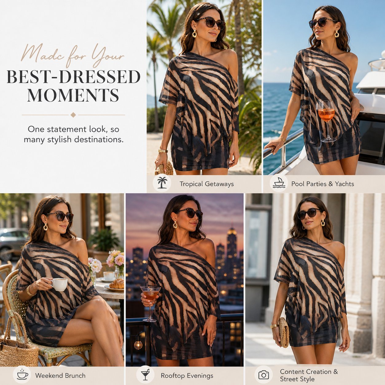 Ciera Skirt Set | Stretchy Animal Print, Draped Top and Mini Skirt - Hartwella