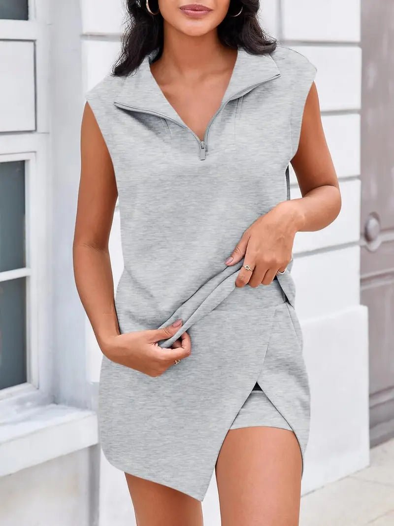 Clara Women's Skirt Set | Sleeveless Half - Zip Sweatshirt & Athletic Skorts, Summer Ready 2 Piece Skirt Set - Hartwella