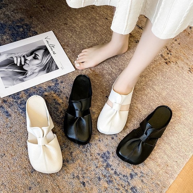 Cleo Black Mules | Comfortable PU Leather, Cut - Out Design - Hartwella