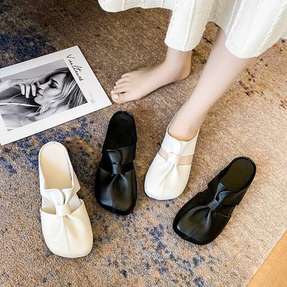Cleo Black Mules | Comfortable PU Leather, Cut - Out Design - Hartwella