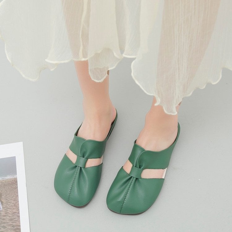 Cleo Black Mules | Comfortable PU Leather, Cut - Out Design - Hartwella