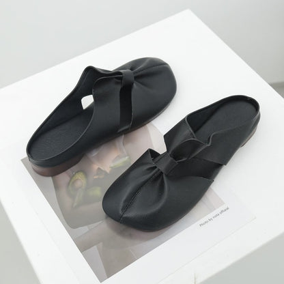 Cleo Black Mules | Comfortable PU Leather, Cut - Out Design - Hartwella
