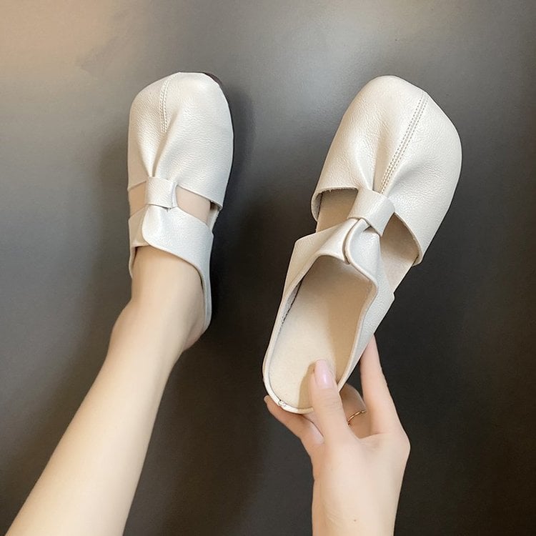 Cleo Black Mules | Comfortable PU Leather, Cut - Out Design - Hartwella