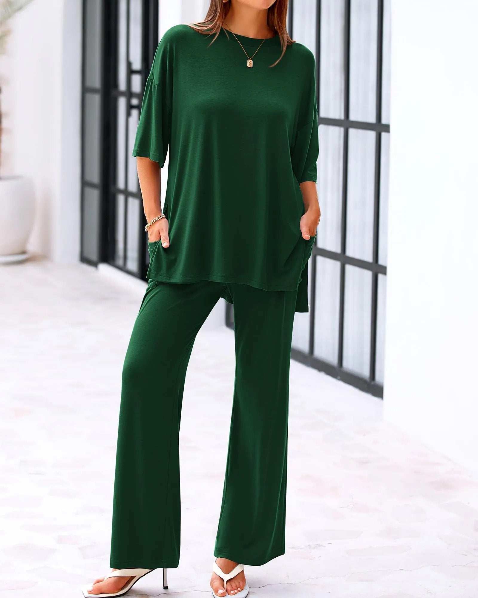 Cleo Casual Set | Loose - Fit Top & Wide - Leg Pants with Pockets - Hartwella