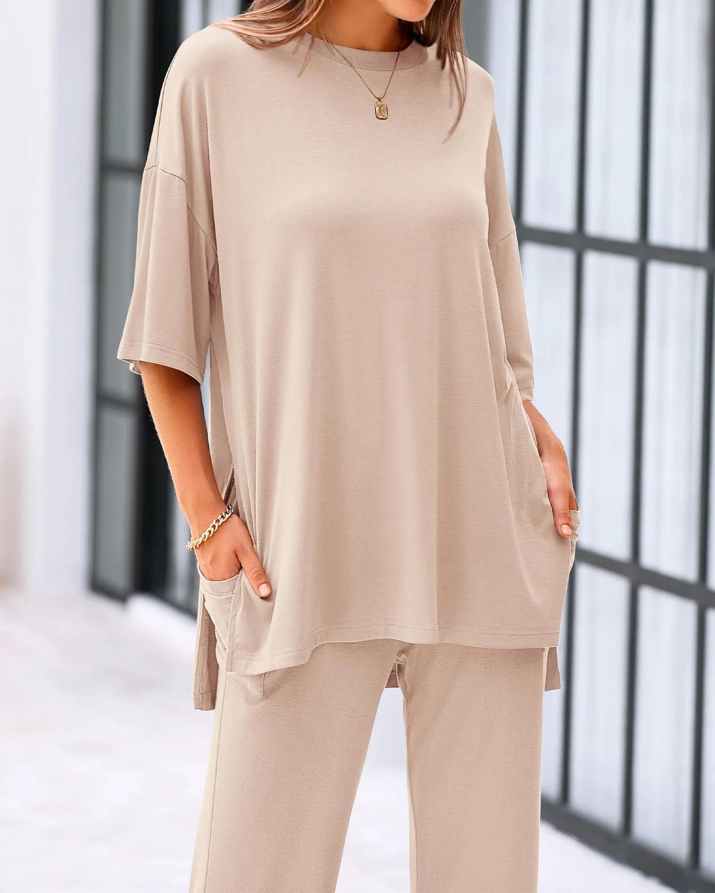 Cleo Casual Set | Loose - Fit Top & Wide - Leg Pants with Pockets - Hartwella