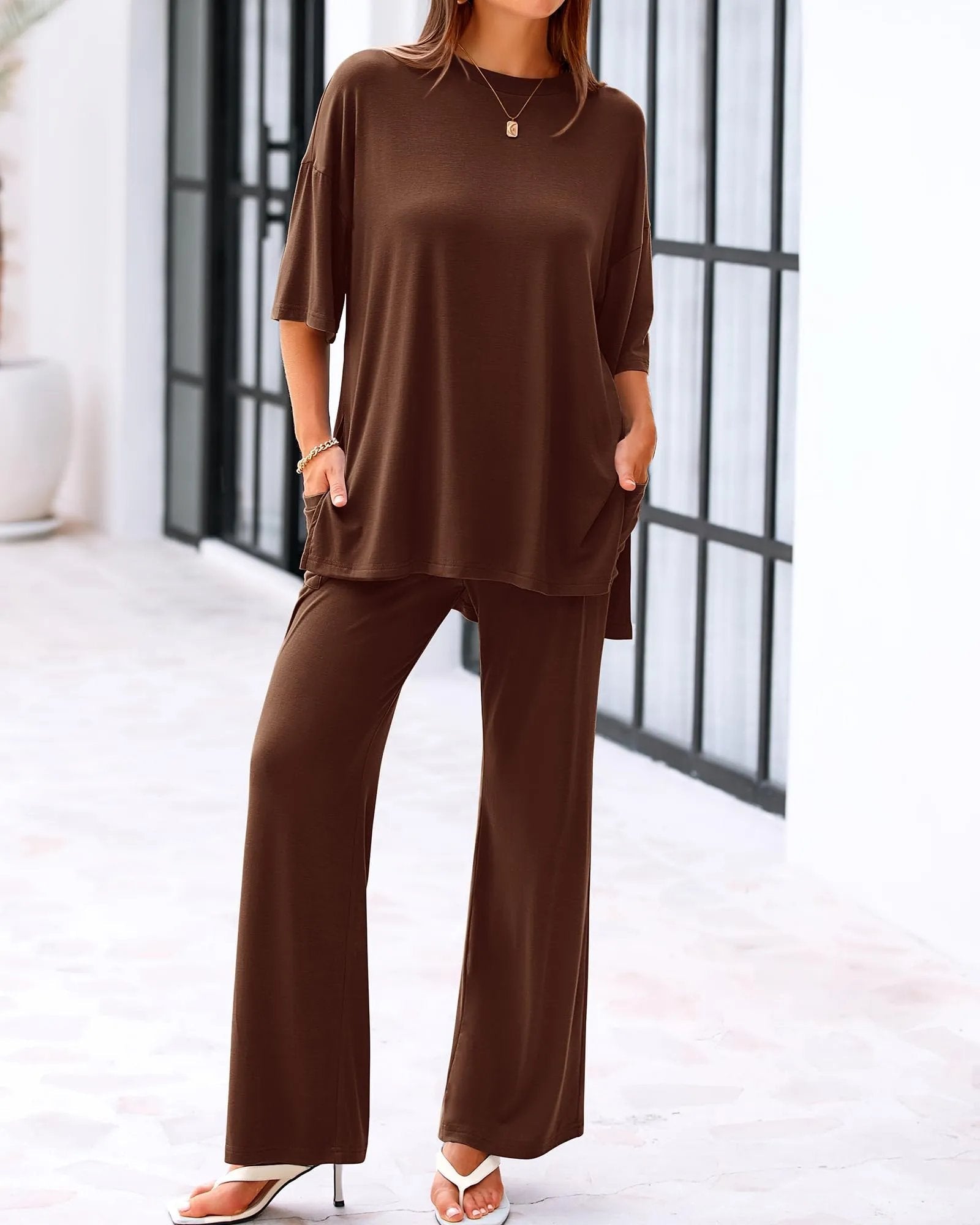 Cleo Casual Set | Loose - Fit Top & Wide - Leg Pants with Pockets - Hartwella
