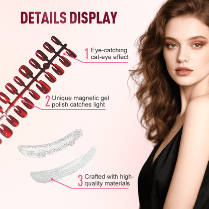 Cleo Cat Eye Press - On Nails Set | Magnetic Effect, 3 Sizes - Hartwella