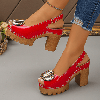 Cleo Chunky Heel Sandals | 9.5cm Block Heel, Adjustable Slingback - Hartwella