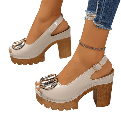 Cleo Chunky Heel Sandals | 9.5cm Block Heel, Adjustable Slingback - Hartwella