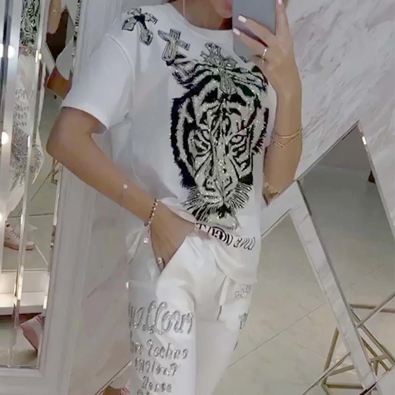 Cleo Two Piece Pants Set | Casual Printed Top and Drawstring Pants for Ladies - Hartwella