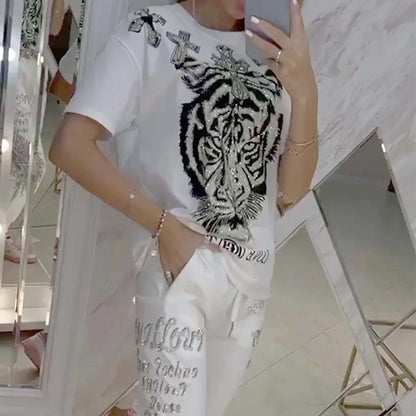 Cleo Two Piece Pants Set | Casual Printed Top and Drawstring Pants for Ladies - Hartwella