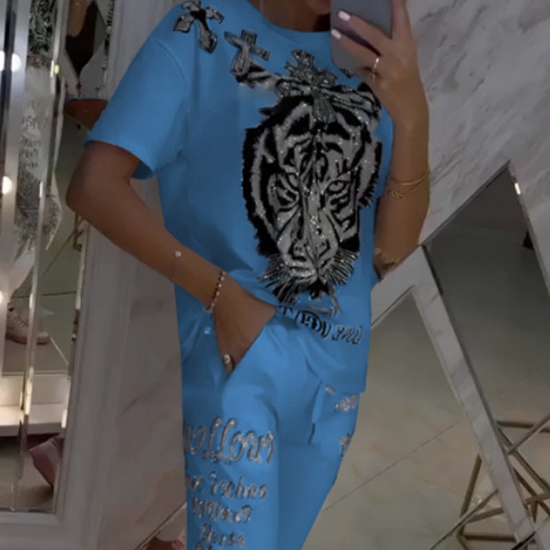 Cleo Two Piece Pants Set | Casual Printed Top and Drawstring Pants for Ladies - Hartwella