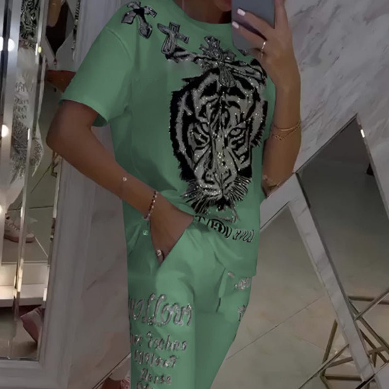 Cleo Two Piece Pants Set | Casual Printed Top and Drawstring Pants for Ladies - Hartwella