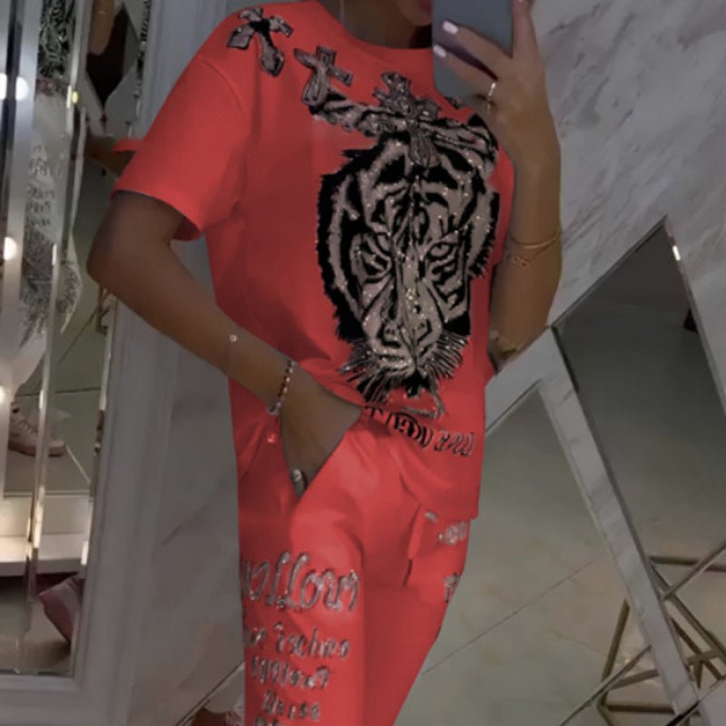 Cleo Two Piece Pants Set | Casual Printed Top and Drawstring Pants for Ladies - Hartwella
