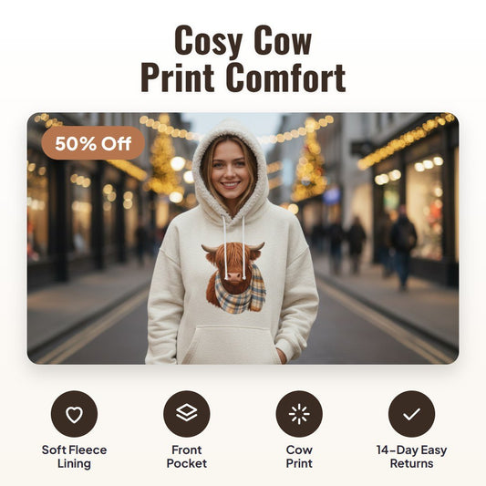 Coorie™ Fleece-Lined Highland Cow Hoodie - Hartwella