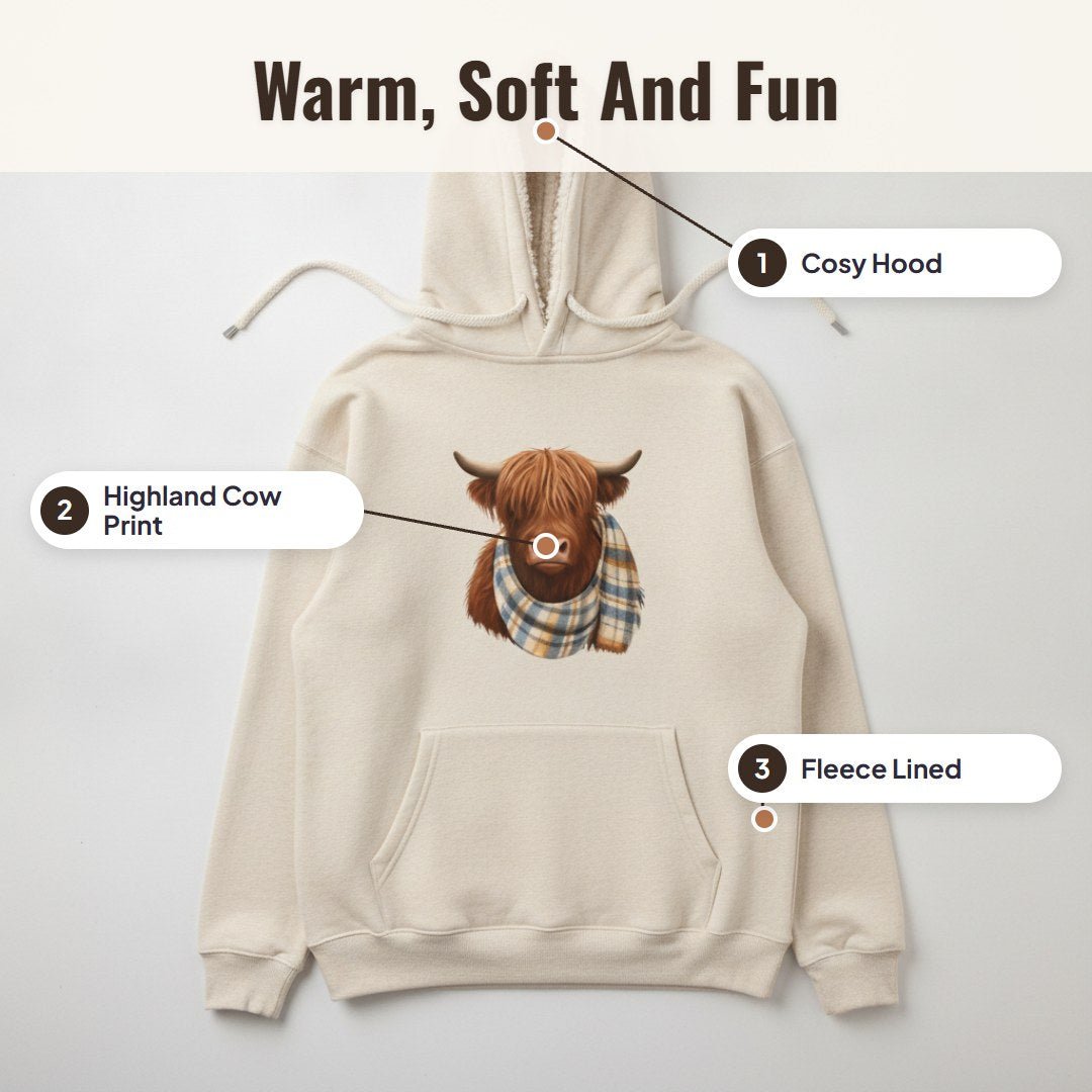 Coorie™ Fleece-Lined Highland Cow Hoodie - Hartwella