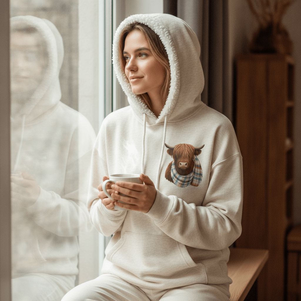Coorie™ Fleece-Lined Highland Cow Hoodie - Hartwella