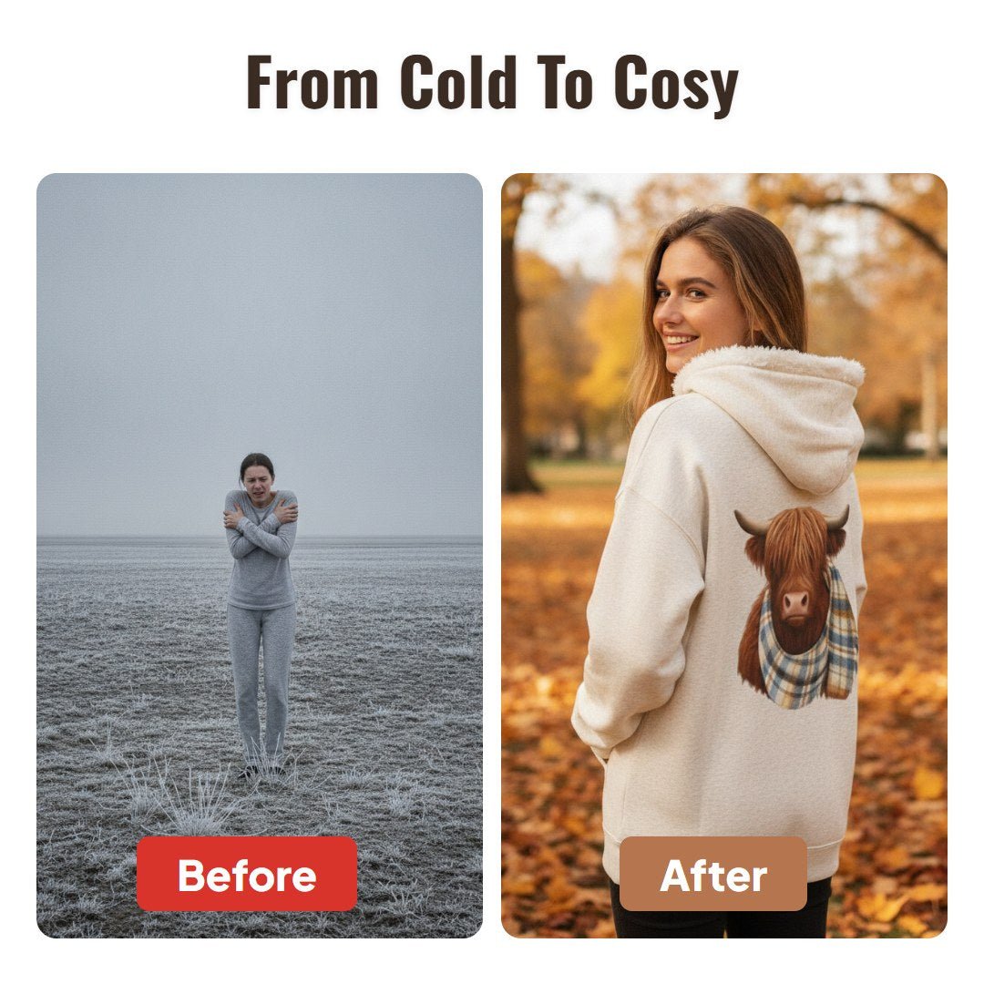 Coorie™ Fleece-Lined Highland Cow Hoodie - Hartwella