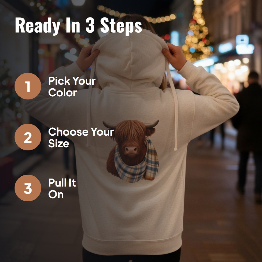 Coorie™ Fleece-Lined Highland Cow Hoodie