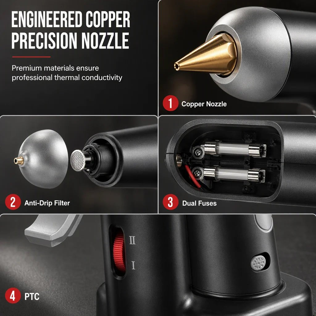Cora Cordless Hot Glue Gun Set | 2000mAh Rechargeable, Copper Nozzle, 10 Glue Sticks - Hartwella