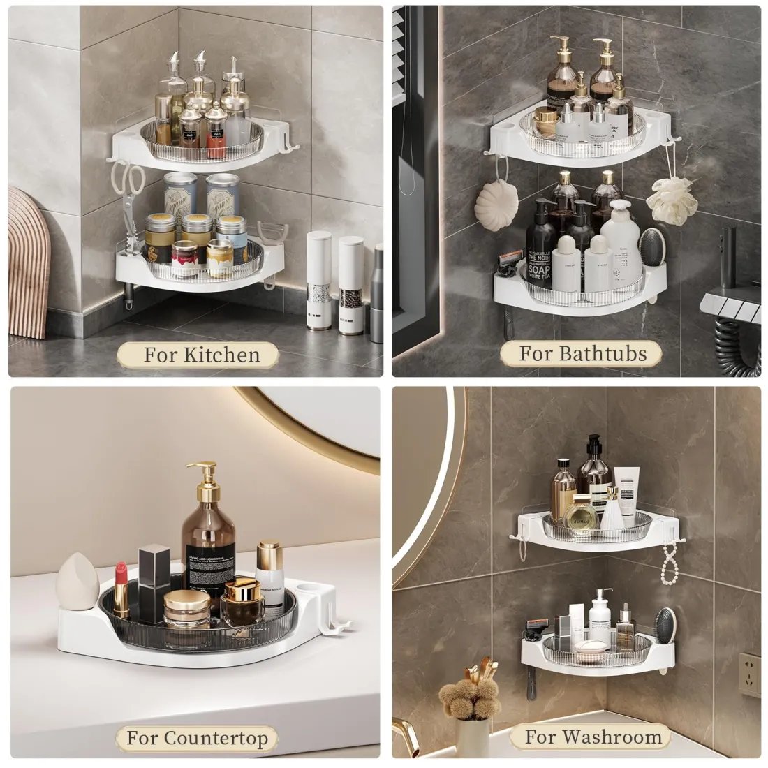 Cora Corner Shower Caddy | 360 Rotating Design, Space-Saving, Leak-Proof - Hartwella