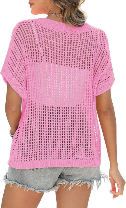 Cora Crochet Top | Lightweight Knit Women's Blouse for Going Out - Hartwella