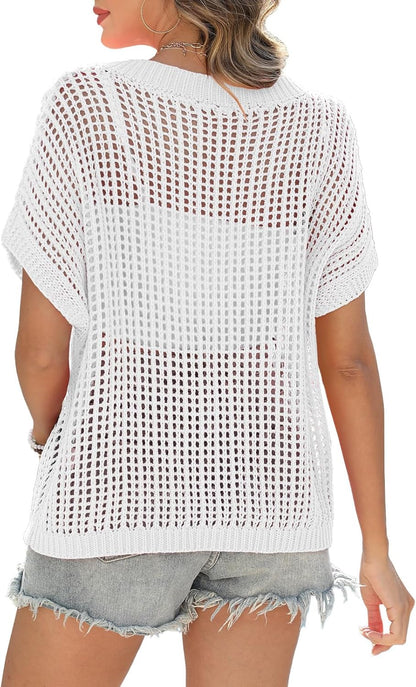 Cora Crochet Top | Lightweight Knit Women's Blouse for Going Out - Hartwella