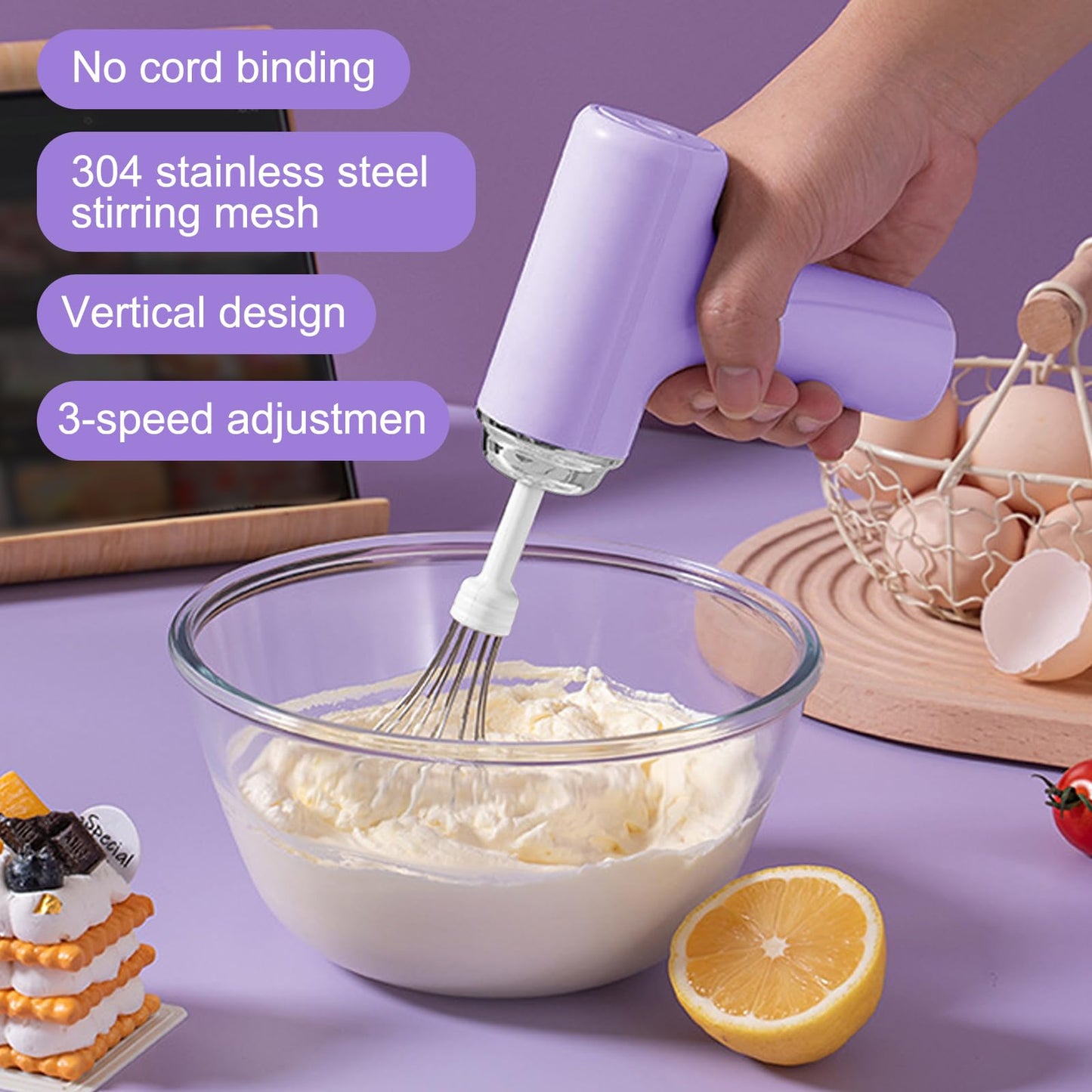 Cora Electric Hand Mixer | Cordless, Ergonomic Design, 3 - Speed Settings - Hartwella