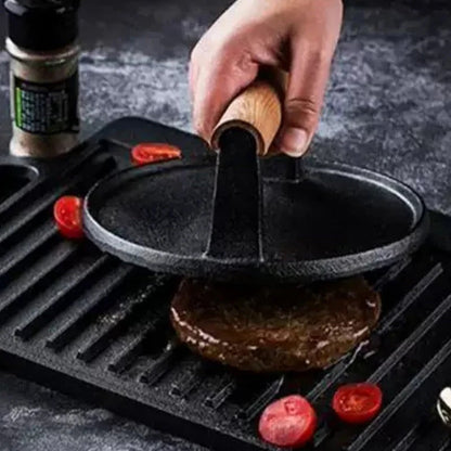 Crisp Burger Press | Durable Cast Iron with Wooden Handle - Hartwella