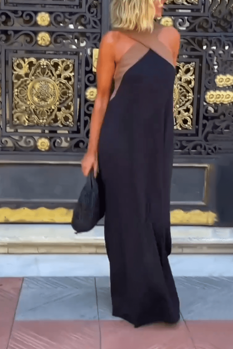 Cross Halter Neck Sleeveless Stitching Dress - Hartwella