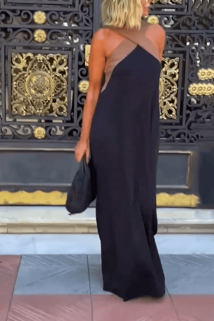 Cross Halter Neck Sleeveless Stitching Dress - Hartwella