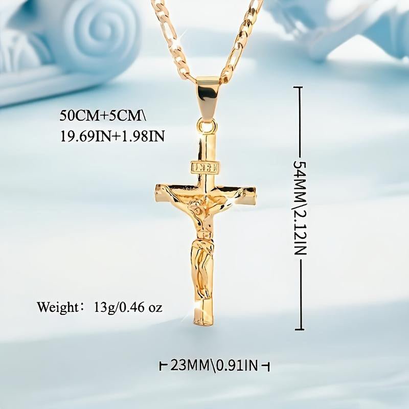 Cruz Gold Necklace | Adjustable Figaro Chain, Hypoallergenic - Hartwella