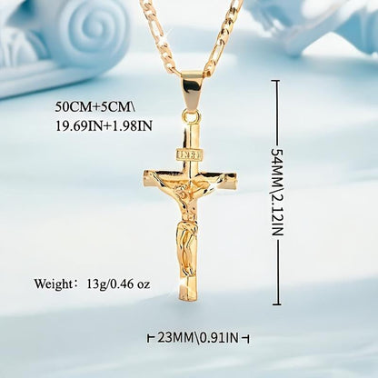 Cruz Gold Necklace | Adjustable Figaro Chain, Hypoallergenic - Hartwella