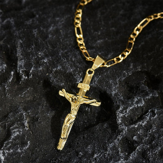 Cruz Gold Necklace | Adjustable Figaro Chain, Hypoallergenic - Hartwella