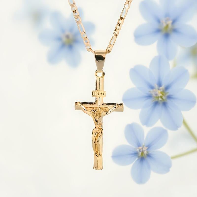 Cruz Gold Necklace | Adjustable Figaro Chain, Hypoallergenic - Hartwella