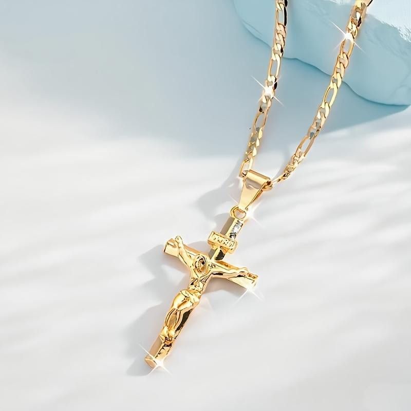 Cruz Gold Necklace | Adjustable Figaro Chain, Hypoallergenic - Hartwella