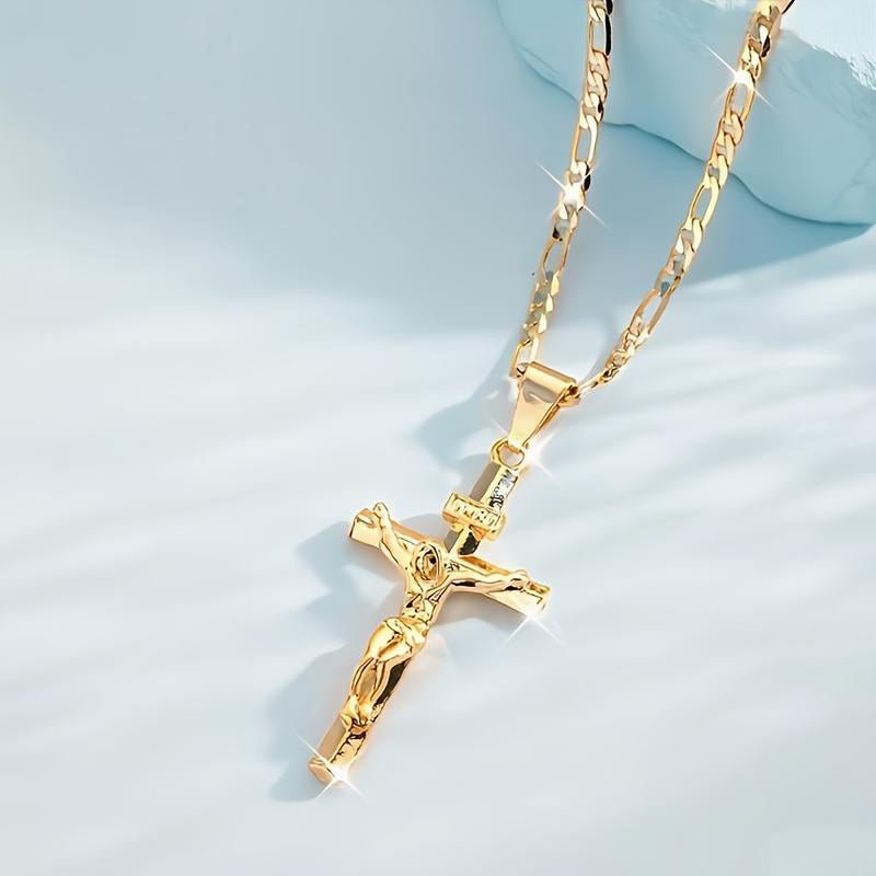 Cruz Gold Necklace | Adjustable Figaro Chain, Hypoallergenic - Hartwella