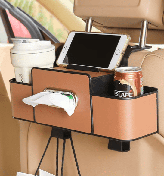 Cura Car Organizer | Waterproof Backseat Storage with Cup Holders and Tissue Box Slot - Hartwella