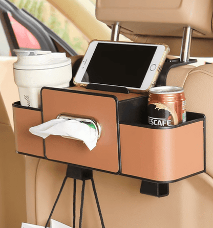 Cura Car Organizer | Waterproof Backseat Storage with Cup Holders and Tissue Box Slot - Hartwella
