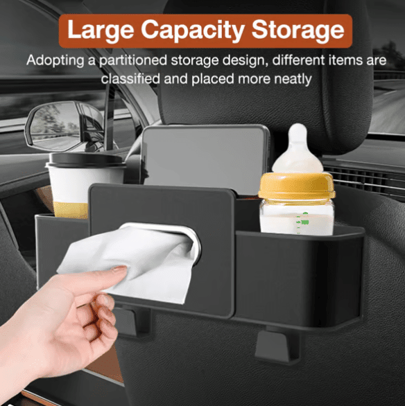 Cura Car Organizer | Waterproof Backseat Storage with Cup Holders and Tissue Box Slot - Hartwella