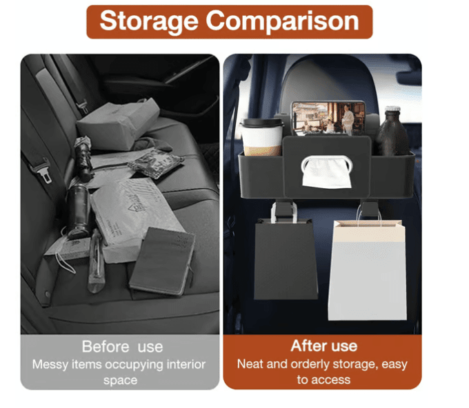 Cura Car Organizer | Waterproof Backseat Storage with Cup Holders and Tissue Box Slot - Hartwella