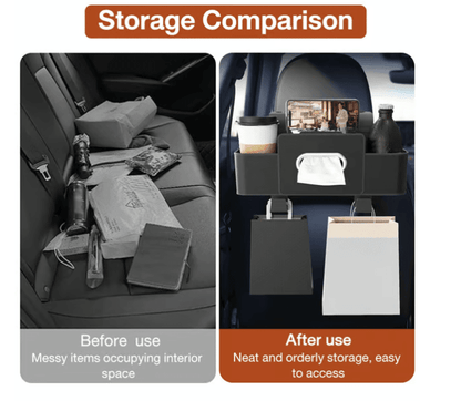 Cura Car Organizer | Waterproof Backseat Storage with Cup Holders and Tissue Box Slot - Hartwella