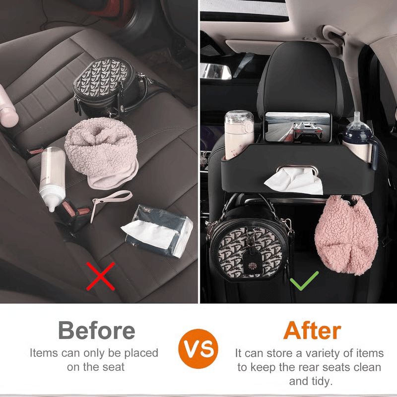 Cura Car Organizer | Waterproof Backseat Storage with Cup Holders and Tissue Box Slot - Hartwella