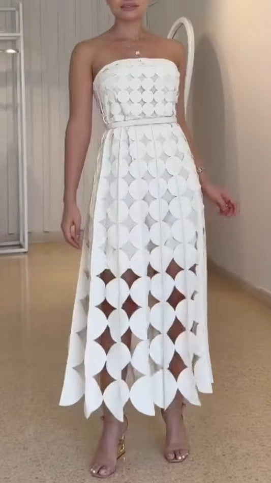 Dahlia Women's Dress | Elegant A - Line White Strapless Cocktail Design - Hartwella