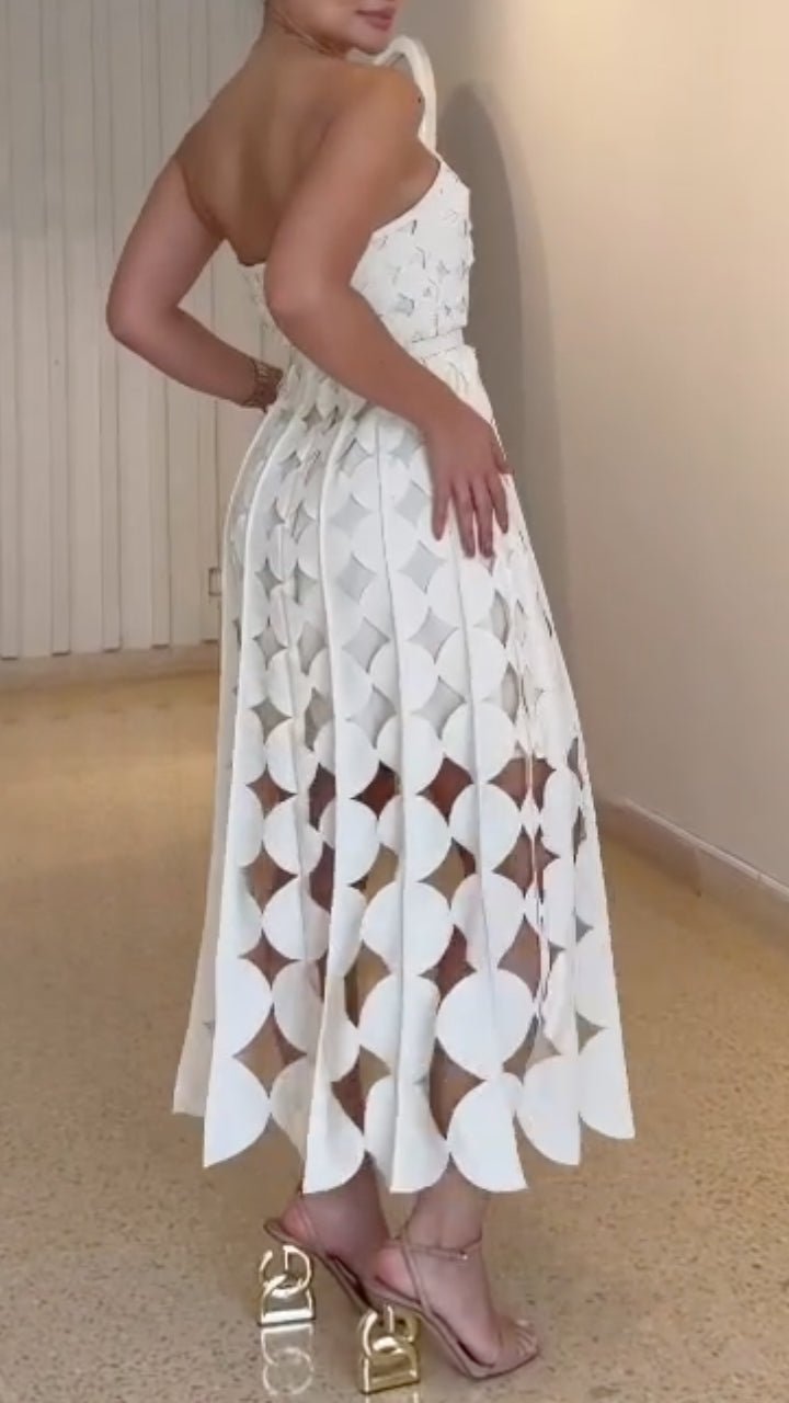 Dahlia Women's Dress | Elegant A - Line White Strapless Cocktail Design - Hartwella