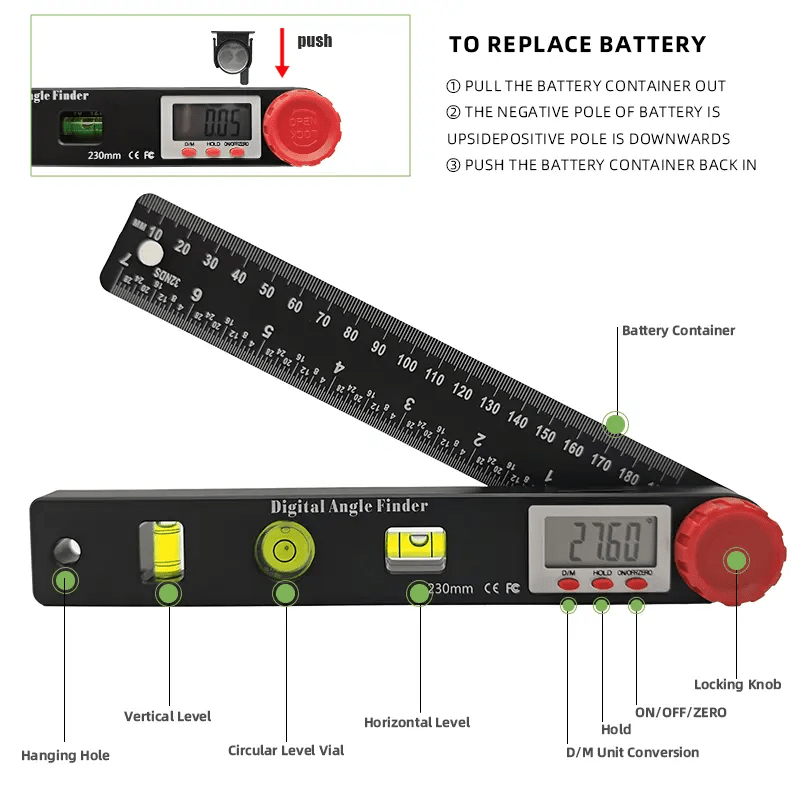 DigiAngle Pro Ruler | 4 - in - 1 Digital Angle Finder - Hartwella
