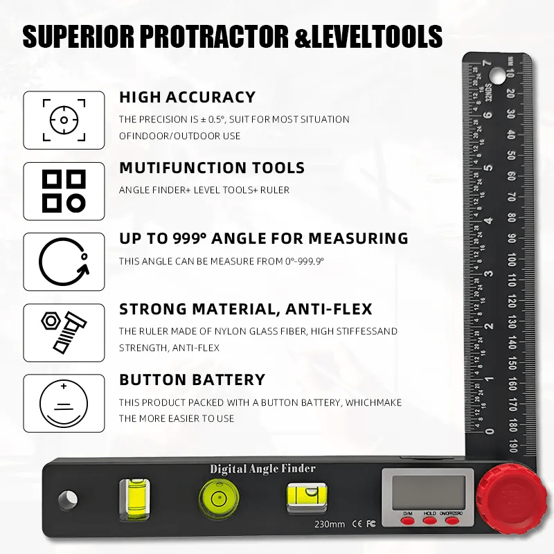 DigiAngle Pro Ruler | 4 - in - 1 Digital Angle Finder - Hartwella