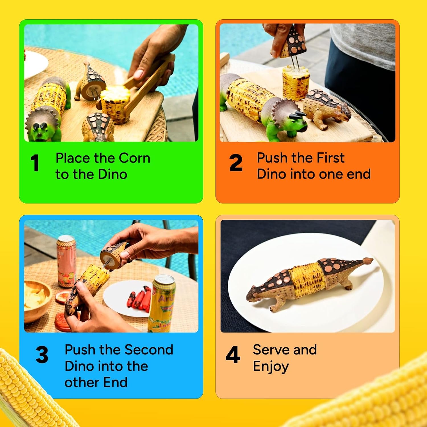 DinoGrip Corn Holders | Stainless Steel Prongs for Corn on the Cob - Hartwella