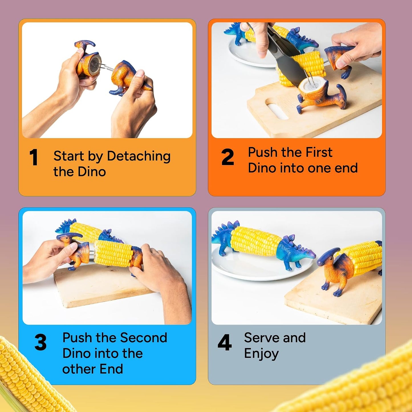 DinoGrip Corn Holders | Stainless Steel Prongs for Corn on the Cob - Hartwella